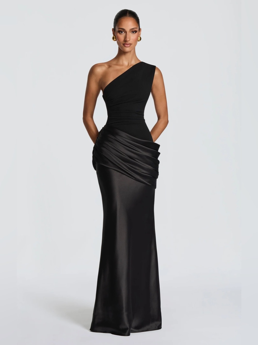 Babyboo Sadona Maxi Dress- One-Shoulder Black Evening Gown